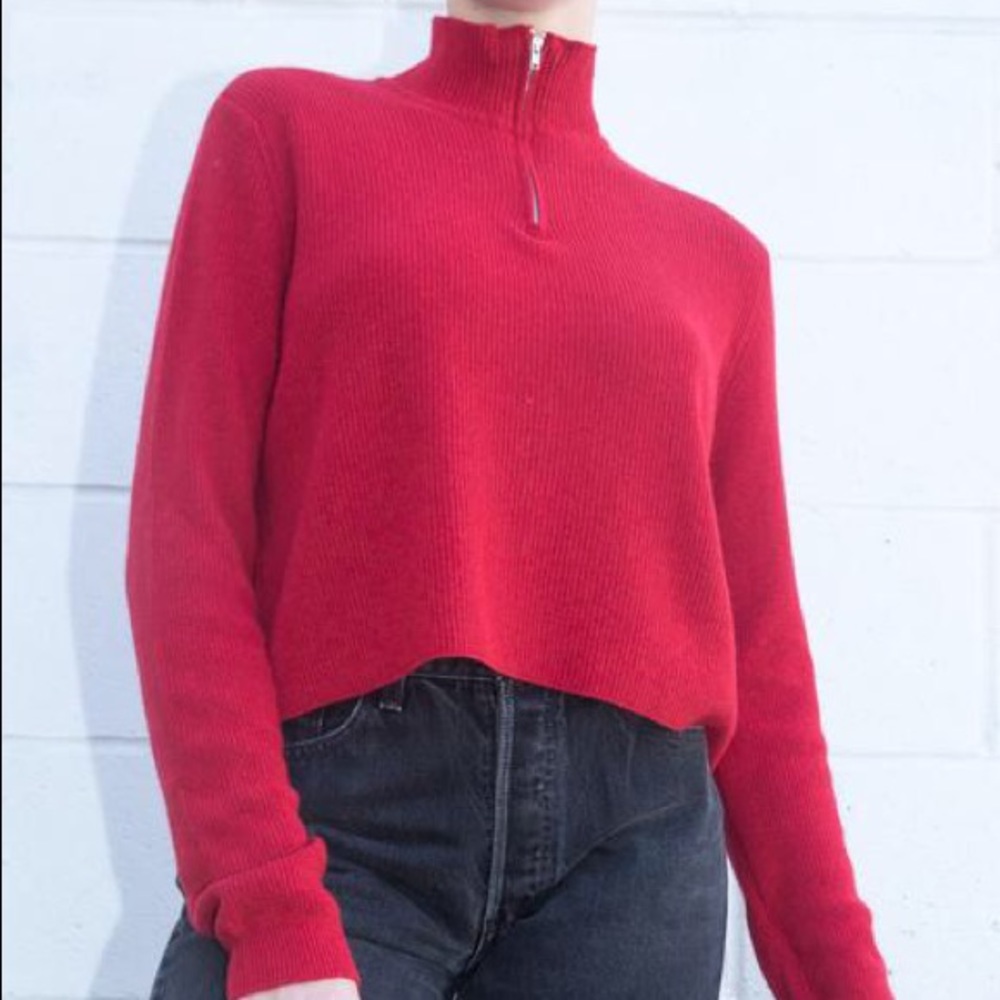 Brandy Melville Casey Knit Quarter-Zip - Red